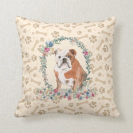 Engels Bulldog Paw Print & Floral Cute Kussen