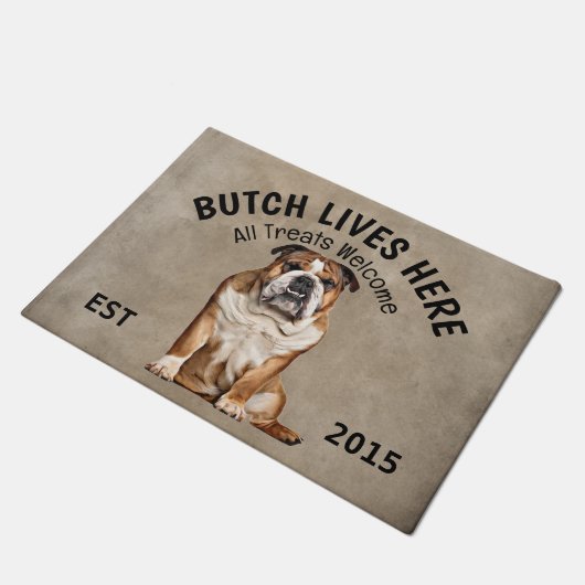 Engels Bulldog Personalized Hondenliefhebber Doorm Deurmat (Schuin)