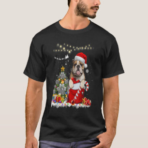 Engels Bulldog Pet Santa Lights Kerstmenorum T-shirt