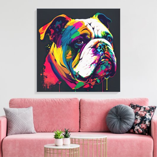 Engels Bulldog Pop Art Canvas Print (Insitu (Woonkamer))