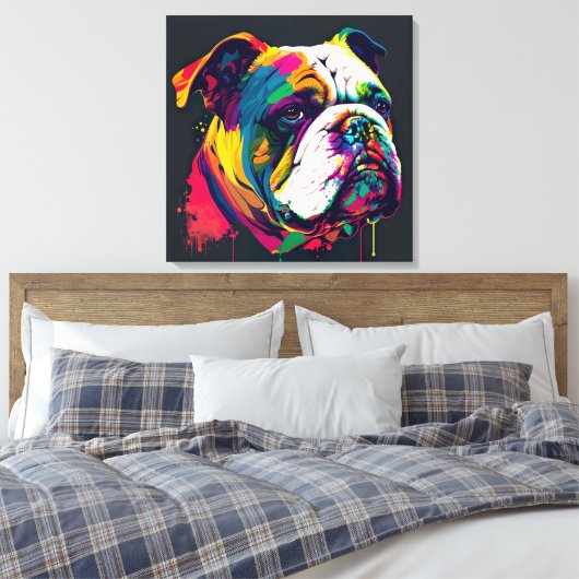 Engels Bulldog Pop Art Canvas Print (Insitu (Slaapkamer))