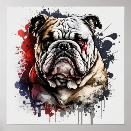 Engels Bulldog portret dier schilderij huisdier ho Poster (Voorkant)