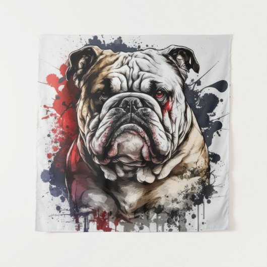 Engels Bulldog portret dier schilderij huisdier ho Wandkleed (Voorkant)