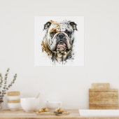 Engels Bulldog portret dier schilderij wilde diere Poster (Keuken)