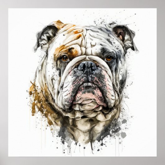 Engels Bulldog portret dier schilderij wilde diere Poster (Voorkant)