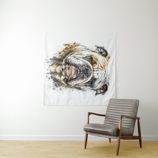 Engels Bulldog portret dier schilderij wilde diere Wandkleed (In Situ (horizontaal))