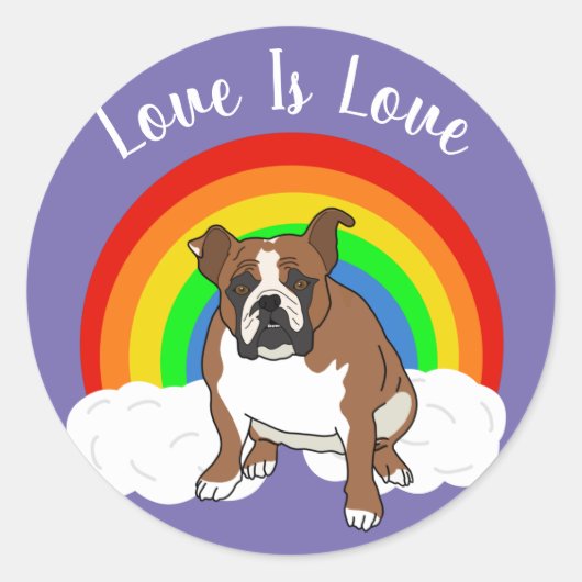  Engels Bulldog Pride Rainbow Ronde Sticker (Voorkant)
