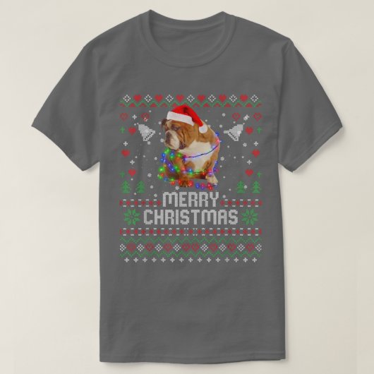 Engels Bulldog Santa Hat Dog kerstboom Light T-shirt (Design voorkant)