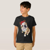 Engels Bulldog Santa Hat Reindekerlicht T-shirt (Voorkant volledig)