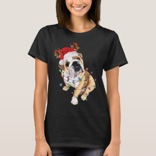 Engels Bulldog Santa Hat Reindekerlicht T-shirt