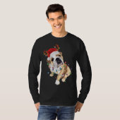 Engels Bulldog Santa Hat Reindekerlicht T-shirt (Voorkant volledig)