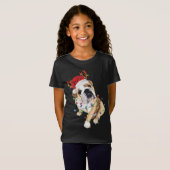 Engels Bulldog Santa Hat Reindekerlicht T-shirt (Voorkant volledig)