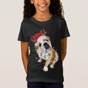 Engels Bulldog Santa Hat Reindekerlicht T-shirt