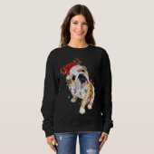 Engels Bulldog Santa Hat Reindekerlicht Trui (Voorkant volledig)