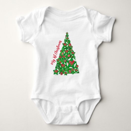 Engels Bulldog Silhouet Kerstboom Rood Romper (Voorkant)