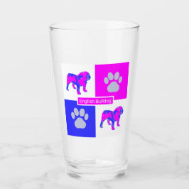Engels Bulldog Silhouette Dog & Paw Pink / Blue Glas