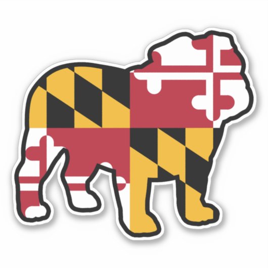 Engels Bulldog Silhouette met Maryland Flag Sticker (Voorkant)