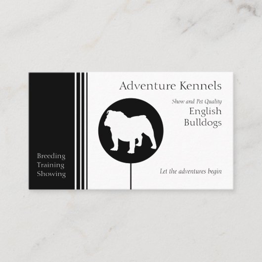 Engels Bulldog Silhouette Modern Black and White Visitekaartje (Voorkant)