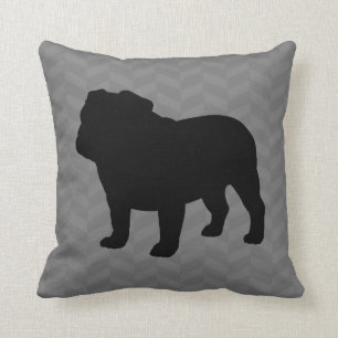 Engels Bulldog Silhouette op Gray Herringbone Kussen
