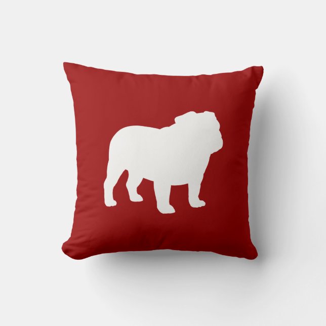 Engels Bulldog Silhouette Red en White Hondenliefh Kussen (Voorkant)