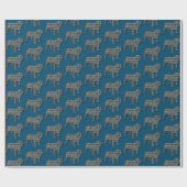 Engels Bulldog Silhouette Y&B Grid Blauw Cadeaupapier (Vlak)