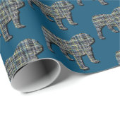 Engels Bulldog Silhouette Y&B Grid Blauw Cadeaupapier (Rol Hoek)