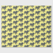Engels Bulldog Silhouette Y&B Grid Geel Cadeaupapier (Vlak)