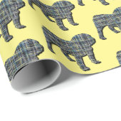 Engels Bulldog Silhouette Y&B Grid Geel Cadeaupapier (Rol Hoek)
