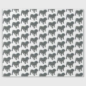 Engels Bulldog Silhouette Y&B Grid Wit Cadeaupapier (Vlak)