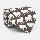 Engels Bulldog Silhouettes Brown and White Stropdas (Opgerold)