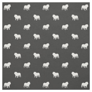 Engels Bulldog Silhouettes Pattern Grey and White Stof