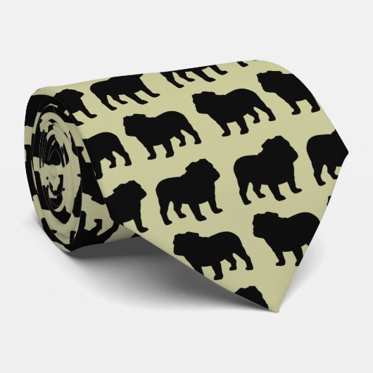 Engels Bulldog Silhouettes Pattern Stropdas (Opgerold)