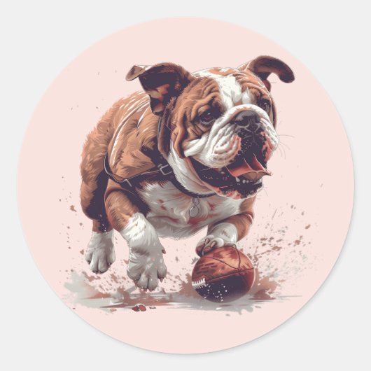 Engels Bulldog Spelen Football Ronde Sticker (Voorkant)