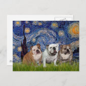 Engels Bulldog Trio - Sterrennacht Briefkaart (Voorkant / Achterkant)