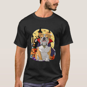 Engels Bulldog Vampire Dog Halloween Witch Pumpki T-shirt