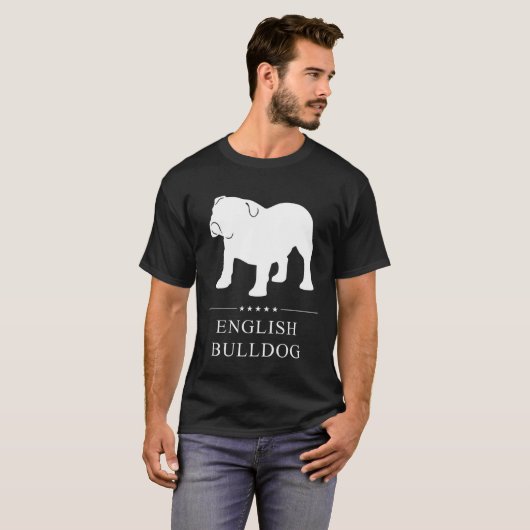 Engels Bulldog wit silhouet T-shirt (Voorkant volledig)