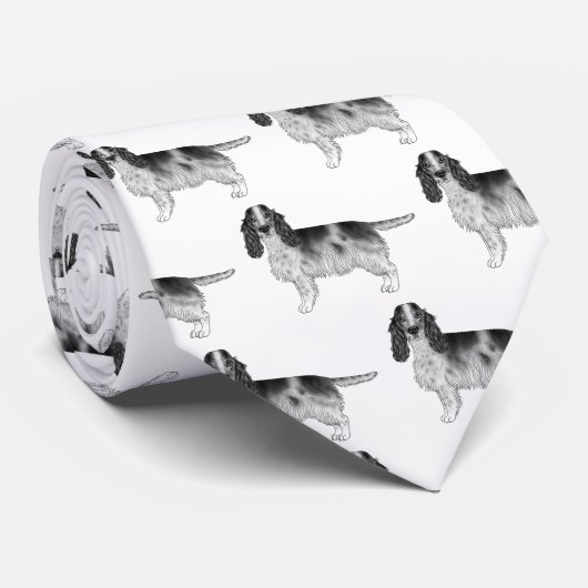 Engels Cocker Spaniel in Black and White Pattern Stropdas (Opgerold)