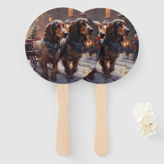 Engels Cocker Spaniel Kerstmis Feestelijk Seizoen Handwaaier (Voorkant en achterkant)