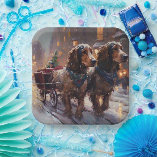 Engels Cocker Spaniel Kerstmis Feestelijk Seizoen Papieren Bordje (Feest)