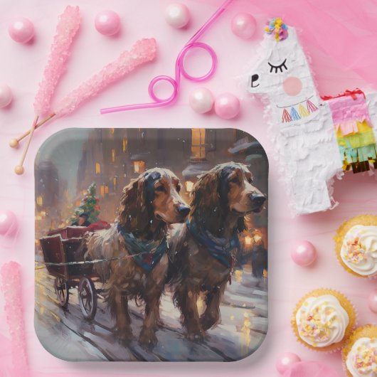 Engels Cocker Spaniel Kerstmis Feestelijk Seizoen Papieren Bordje (Feest)