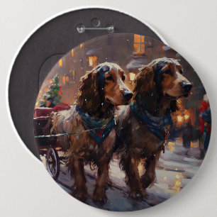 Engels Cocker Spaniel Kerstmis Feestelijk Seizoen Ronde Button 6,0 Cm