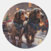 Engels Cocker Spaniel Kerstmis Feestelijk Seizoen Ronde Sticker (Voorkant)