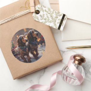 Engels Cocker Spaniel Kerstmis Feestelijk Seizoen Ronde Sticker