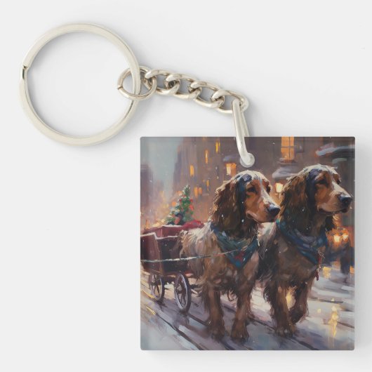 Engels Cocker Spaniel Kerstmis Feestelijk Seizoen Sleutelhanger (Voorkant)