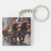 Engels Cocker Spaniel Kerstmis Feestelijk Seizoen Sleutelhanger (Achterkant)