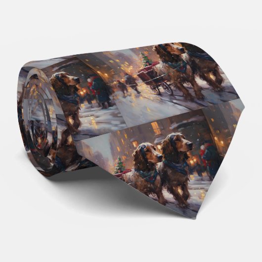 Engels Cocker Spaniel Kerstmis Feestelijk Seizoen Stropdas (Opgerold)
