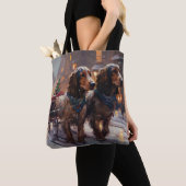 Engels Cocker Spaniel Kerstmis Feestelijk Seizoen Tote Bag (Dichtbij)