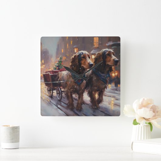 Engels Cocker Spaniel Kerstmis Feestelijk Seizoen Vierkante Klok (Huis)