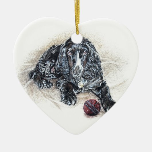 Engels Cocker Spaniel met Cricket Ball-schilderij Keramisch Ornament (Voorkant)