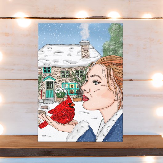 Engels Cottage and Cardinal Winter Day blank Kaart